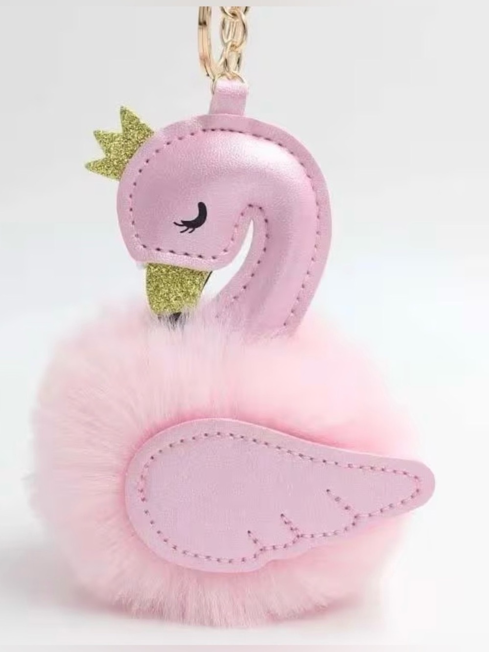 Pink Flamingo Pom-Pom Bag Charm Keychain
